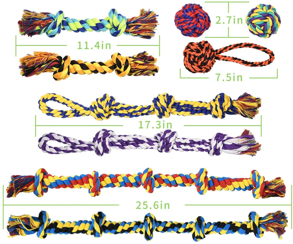 Large Tough Chew Toys, 9-Piece Indestructible Cotton Puppy Teething Tug Set for Aggressive Chewers