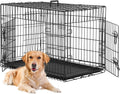 24 Inch Black Foldable Metal Double Door Dog Crate with Divider Removable Tray for Small Dogs