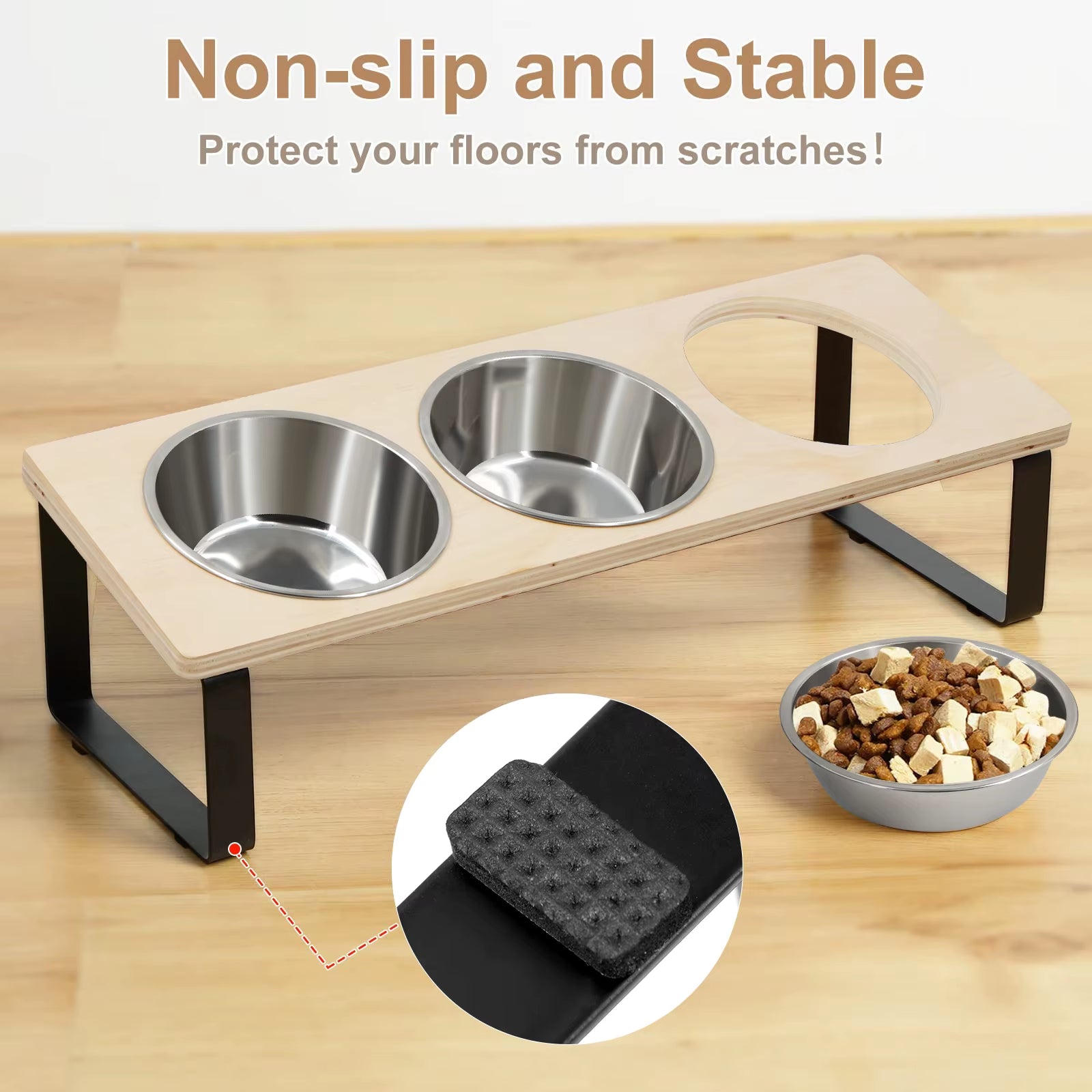 15° Tilted Elevated Cat & Puppy Feeder – Raised Feeding Station with 3 Stainless Steel Bowls
