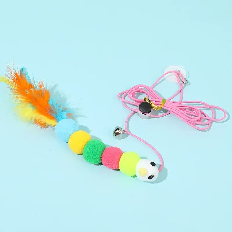 7-Piece Interactive Cat Toy Set – Elastic Hanging Door Teaser Toys with Sticky Disc & Long Rope for Cats and Kittens