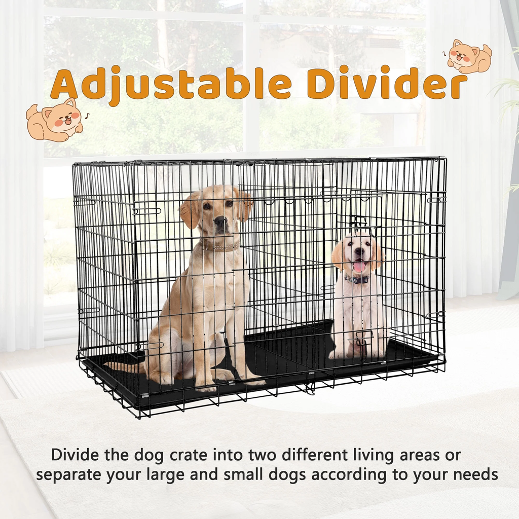 48" Foldable Double-Door Dog Crate – Heavy-Duty Metal Kennel with Removable Tray for Medium & Large Dogs (Black)