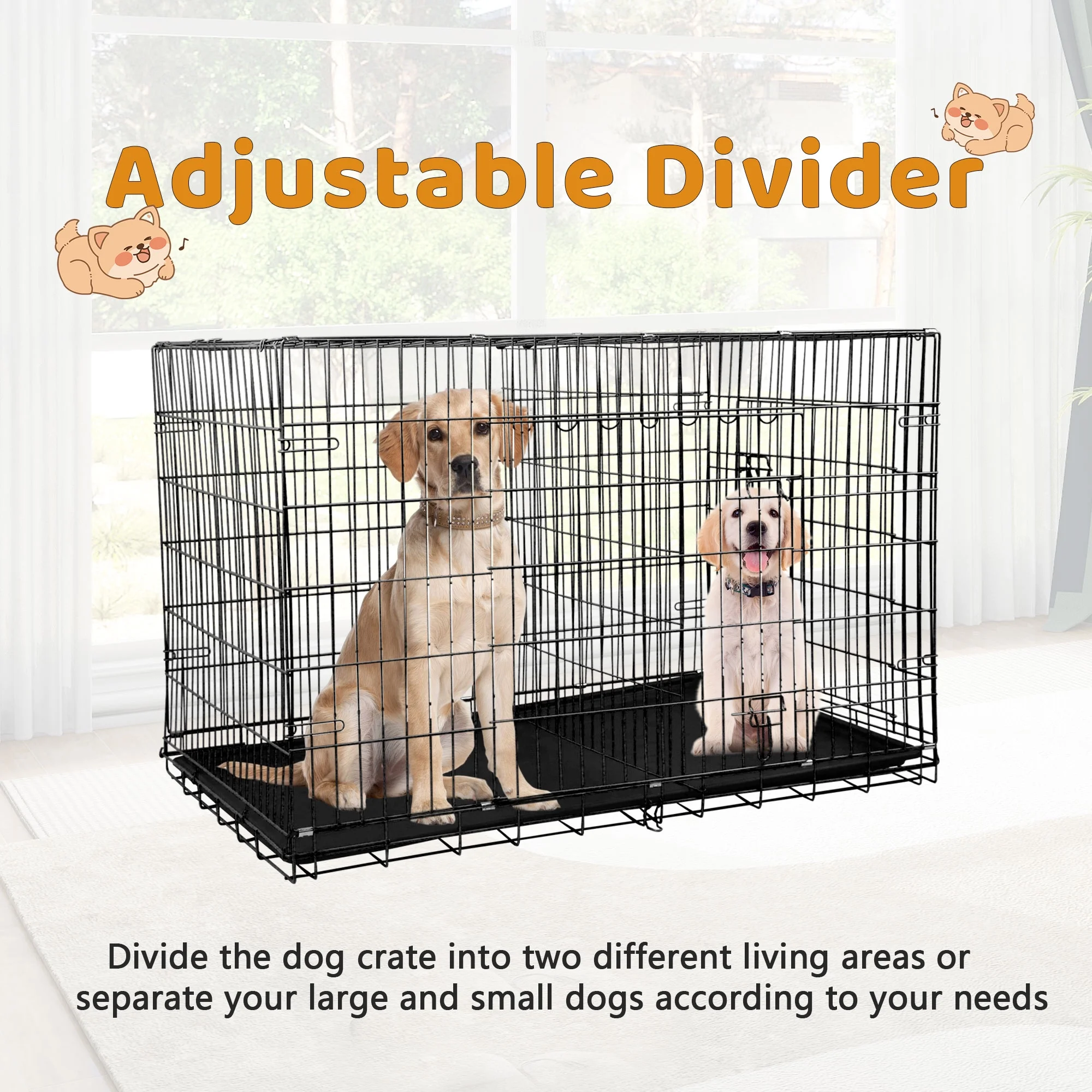 48" Foldable Double-Door Dog Crate – Heavy-Duty Metal Kennel with Removable Tray for Medium & Large Dogs (Black)