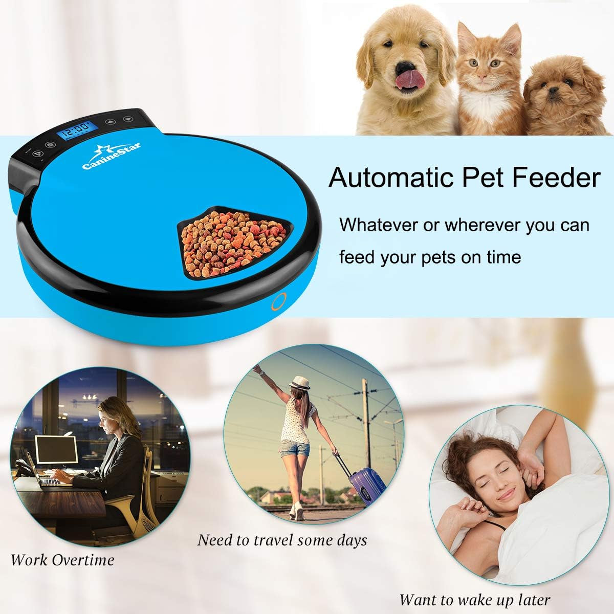 Caninestar Automatic Pet Feeder – 5-Meal Timed Food Dispenser for Cats & Dogs