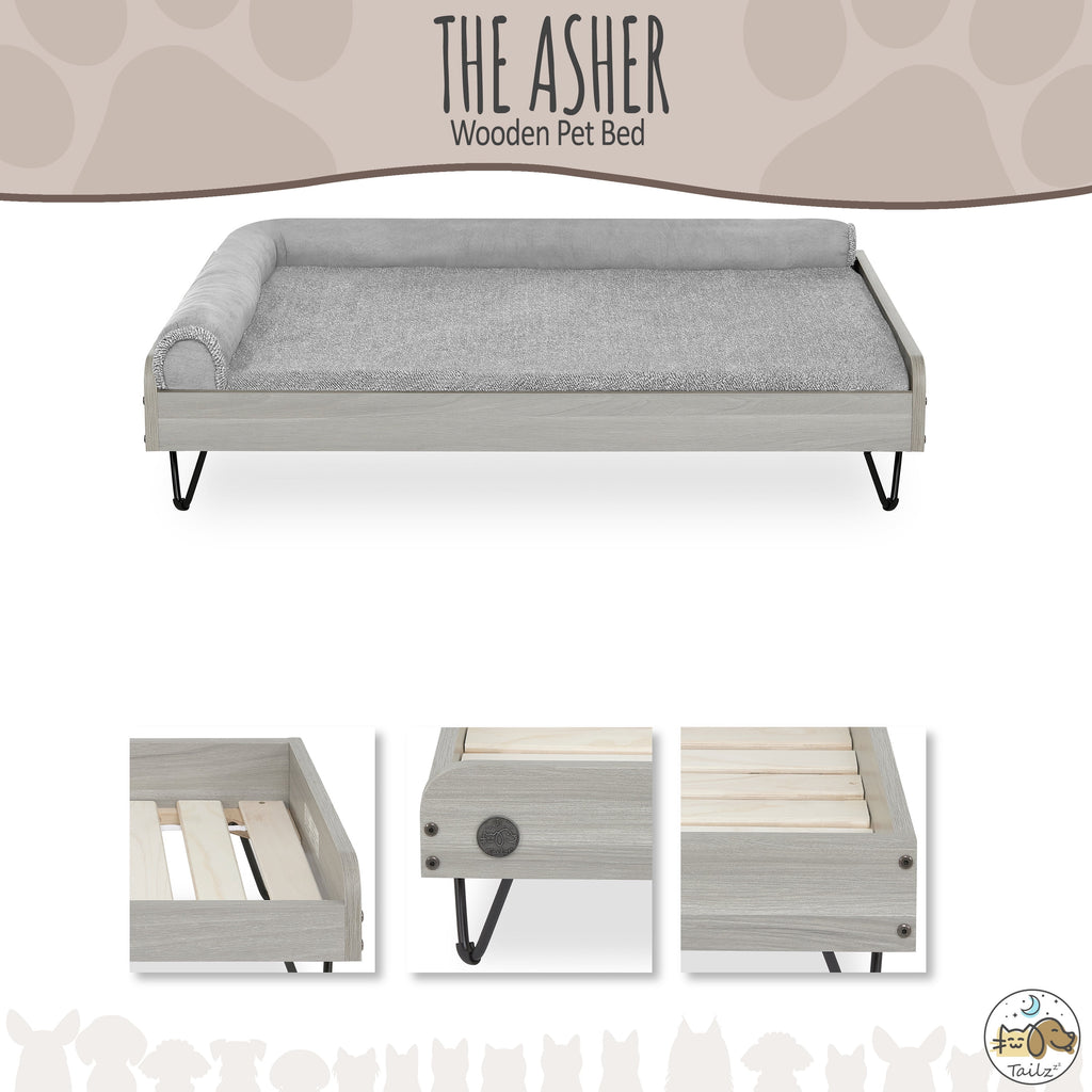 Asher Elevated Wooden Pet Bed with Mattress – Luxury Large & XL Dog Bed | Greenguard Gold Certified Modern Pet Furniture