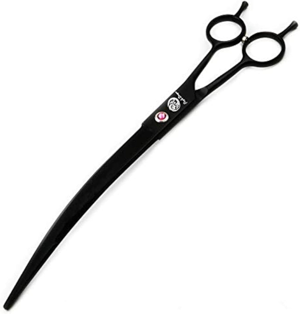 9" Professional Downward Curved Pet Grooming Shears – Black, Left or Right-Hand Use with Storage Bag