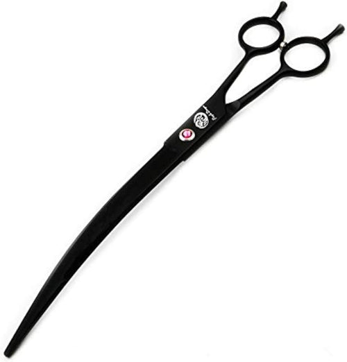 9" Professional Downward Curved Pet Grooming Shears – Black, Left or Right-Hand Use with Storage Bag