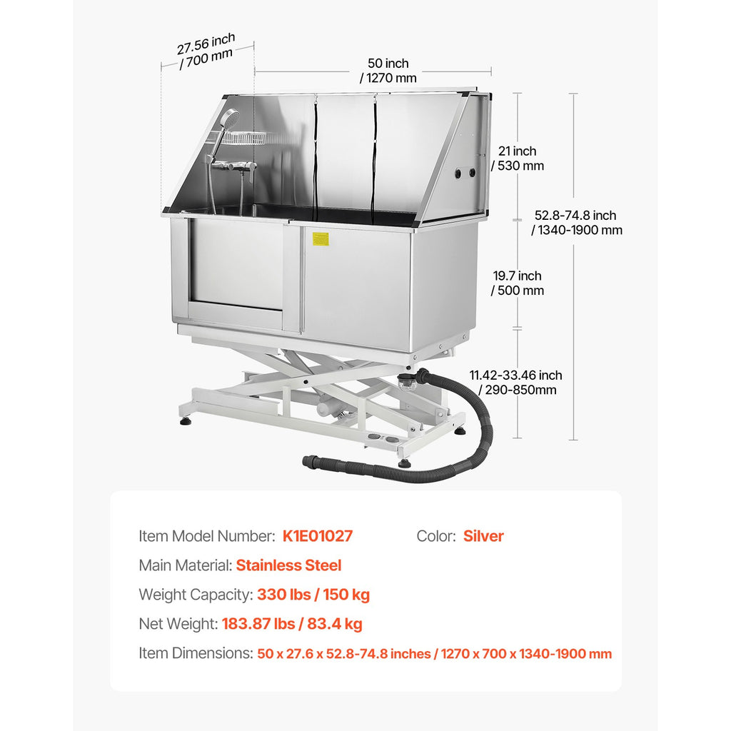 Uimoso 50" Electric Pet Dog Grooming Tub Stainless Steel with Water Filter