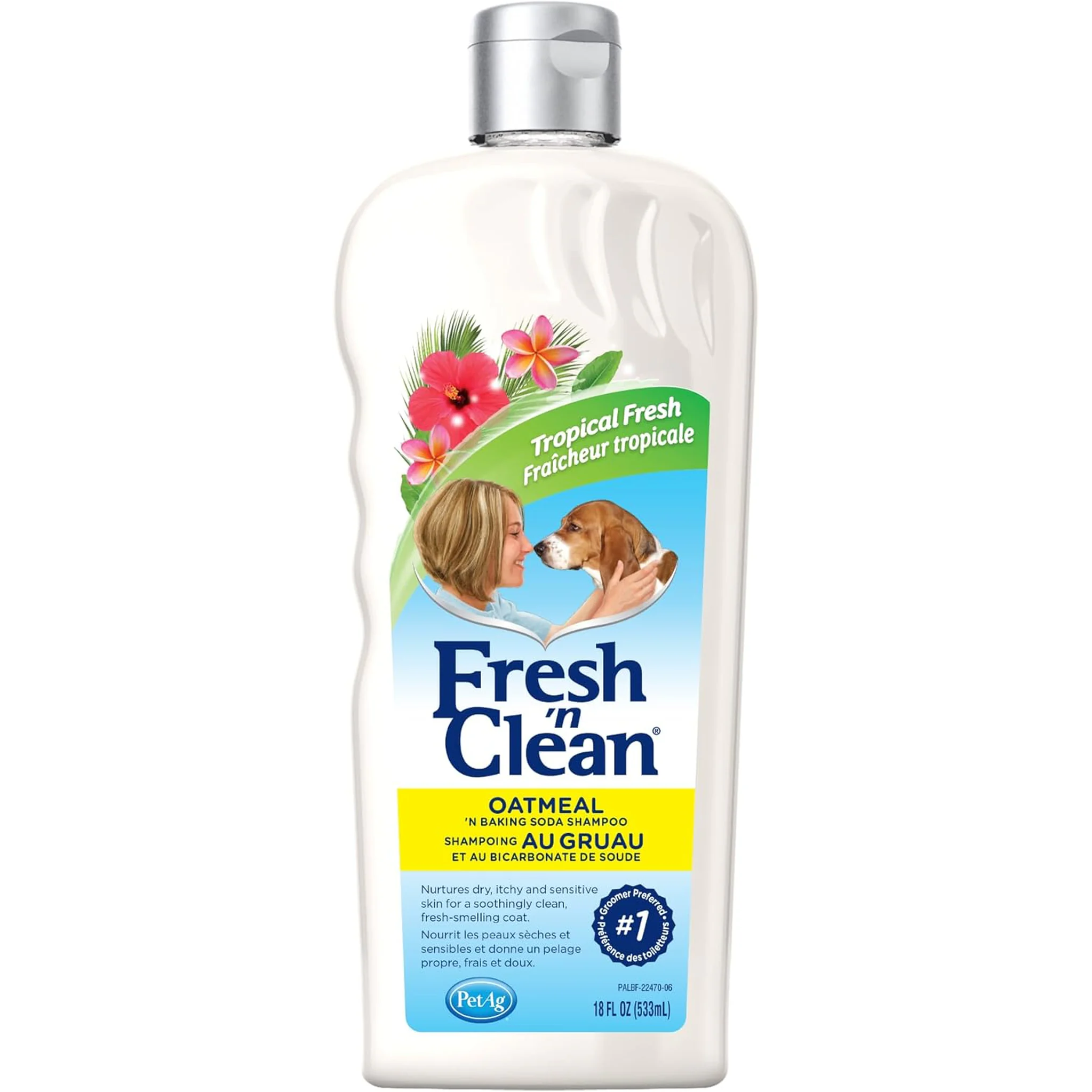 Fresh ’N Clean Oatmeal ’N Baking Soda Shampoo - Tropical Fresh Scent - 18 Oz - Nurtures Dry, Itchy & Sensitive Skin with Vitamin E & Aloe - Strengthens & Repairs Coats - Soap Free