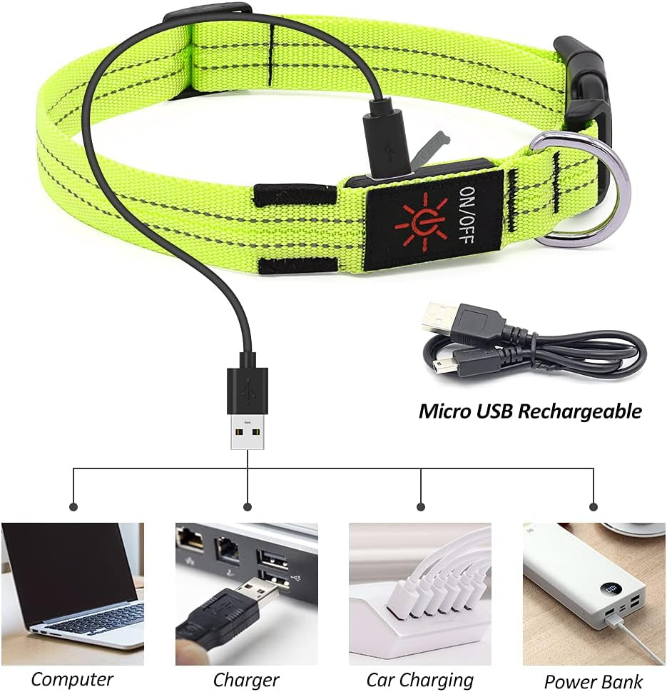 Vizpet Led Dog Collar, Rechargeable Light up Collar, Waterproof Flashing Light Basic Dog Collars, Super Bright Night Safety (Green, Large)