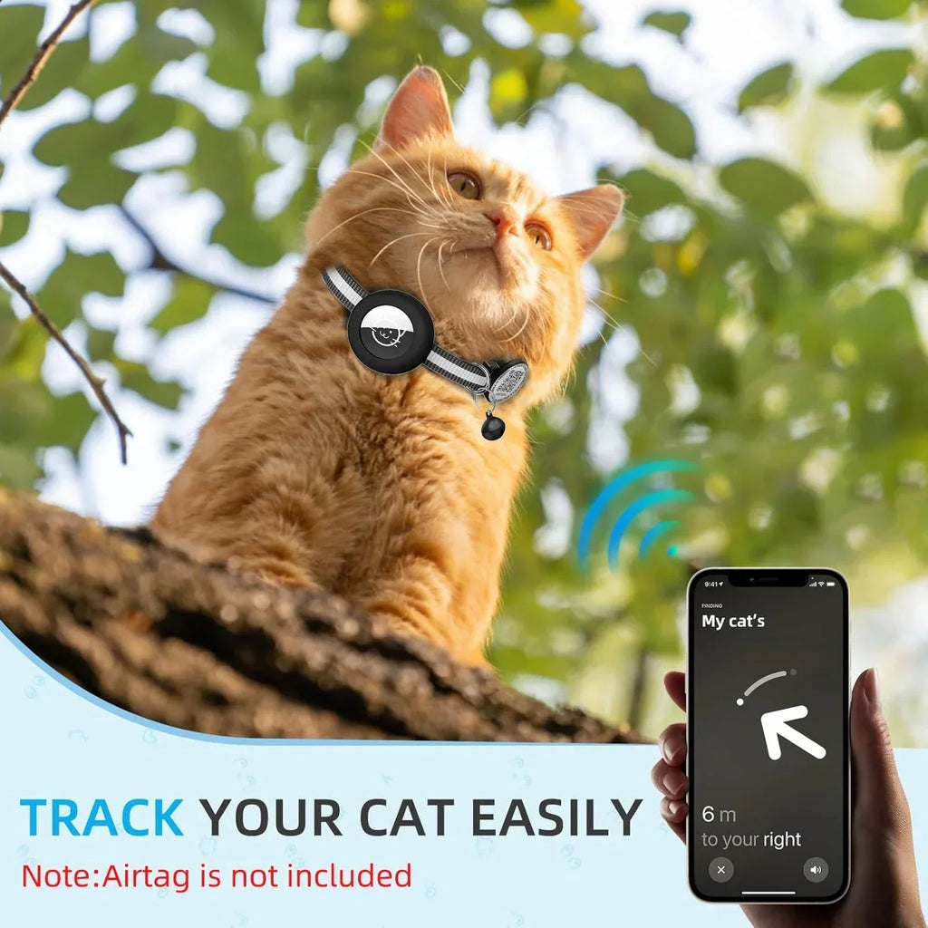 GPS Tracker Cat Collar with QR Name Tag & Airtag Holder, 2 in 1 Protection Reflective Collar for Cats Airtag Case Gatos
