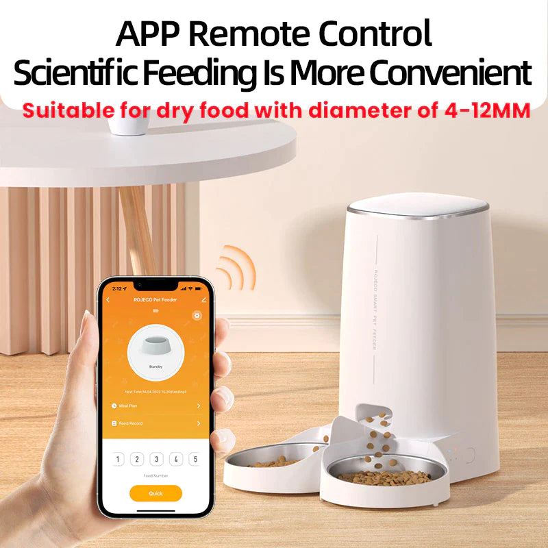 ROJECO Smart Automatic Pet Feeder – WiFi Remote-Control Food Dispenser for Cats & Dogs