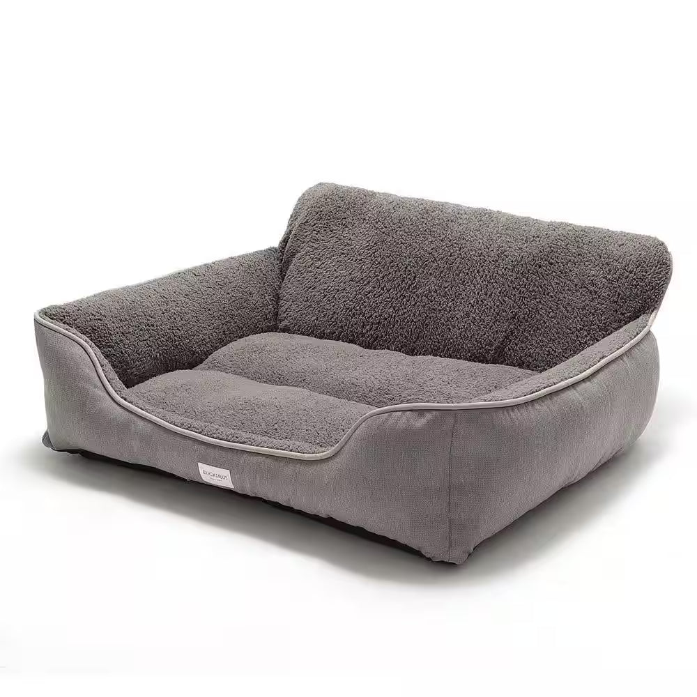 Washable Large Grey Dog Bed with Bolster