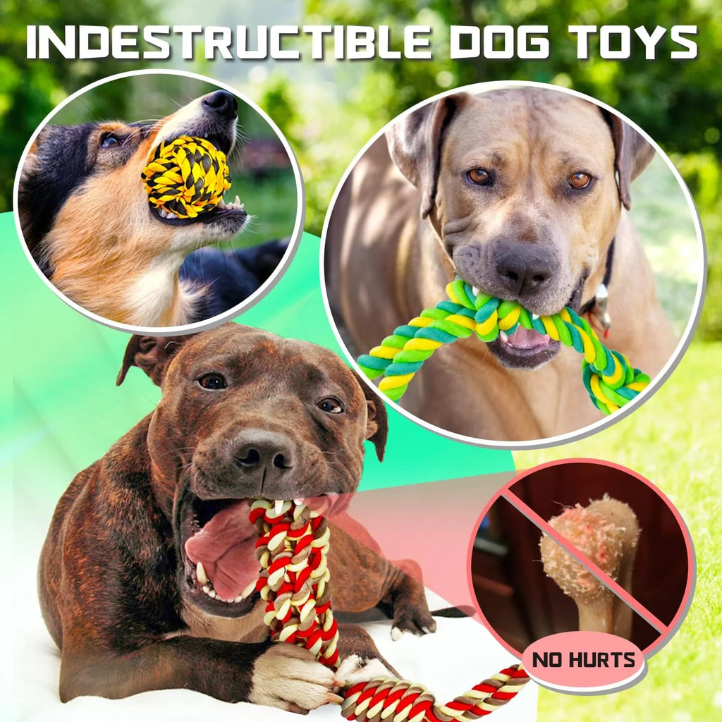14-Pack XL Dog Chew Toys for Aggressive Chewers – Tough Rope & Teething Toys for Large Dogs | Durable Heavy-Duty Cotton Toy Set