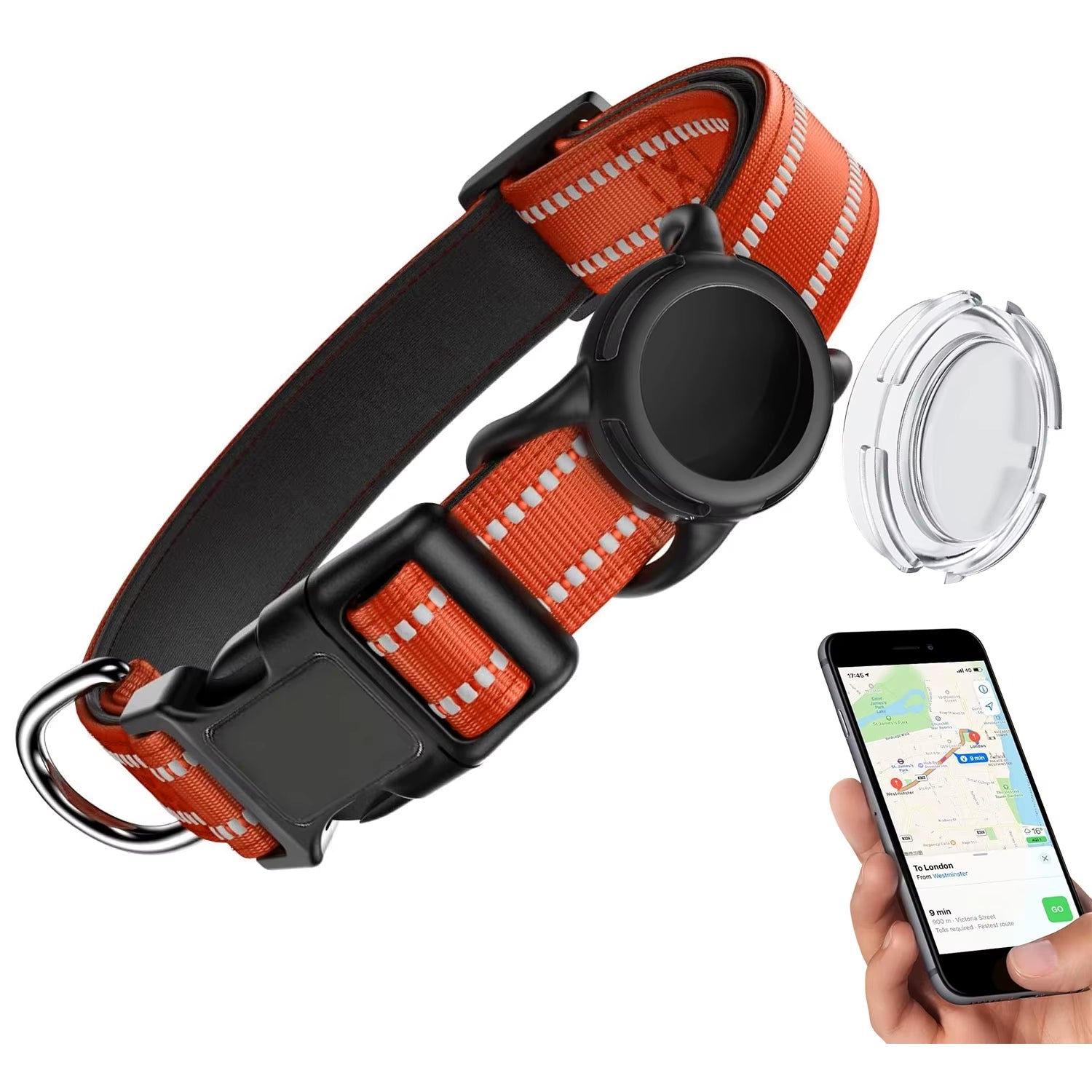 Waterproof Air Tag Dog Collar with Airtag Holder, Reflective Soft Padded & Safety Buckle