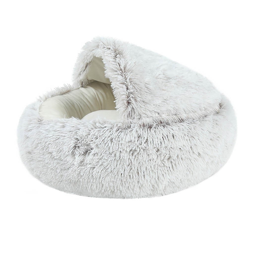 Plush Calming Pet Bed – Soft Round Sleeping Bag Bed for Indoor & Outdoor Cats and Small Dogs | Warm Cozy Winter Pet Bed