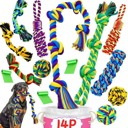 14-Pack XL Dog Chew Toys for Aggressive Chewers – Tough Rope & Teething Toys for Large Dogs | Durable Heavy-Duty Cotton Toy Set