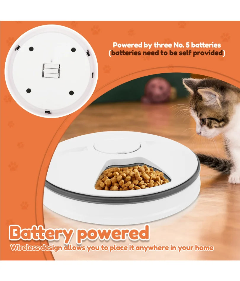 6-Meal Automatic Pet Feeder with Timer – Battery-Powered Food Dispenser for Wet & Dry Pet Food