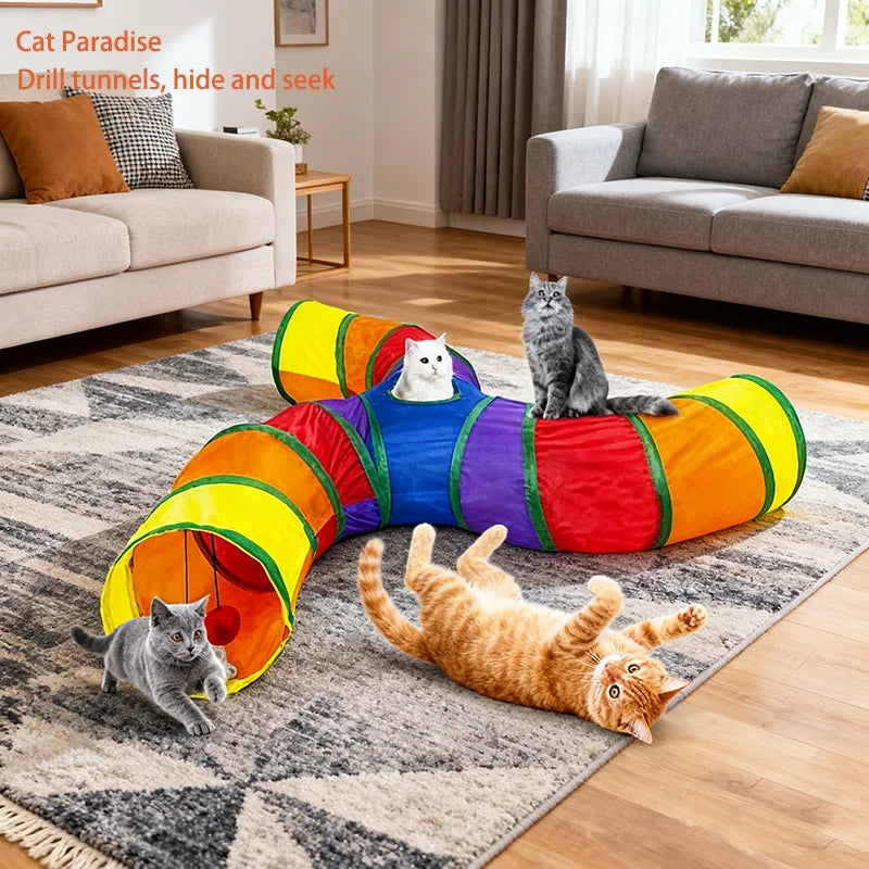 Foldable Cat Crinkle Tunnel Toy – Interactive Cat Tent & Rattle Tunnel for Indoor Cats and Small Pets | Fun Hide & Play Toy