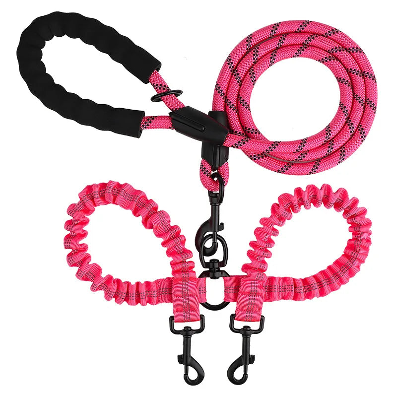 Double Dog Leash Coupler – Elastic Nylon Dual Lead for Walking