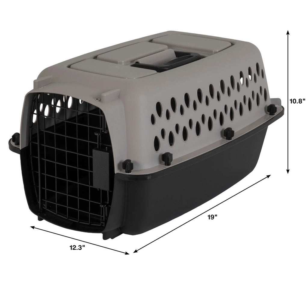 Portable Hard-Sided Pet Kennel with Metal Door – Black & Gray, Up to 10 lbs 