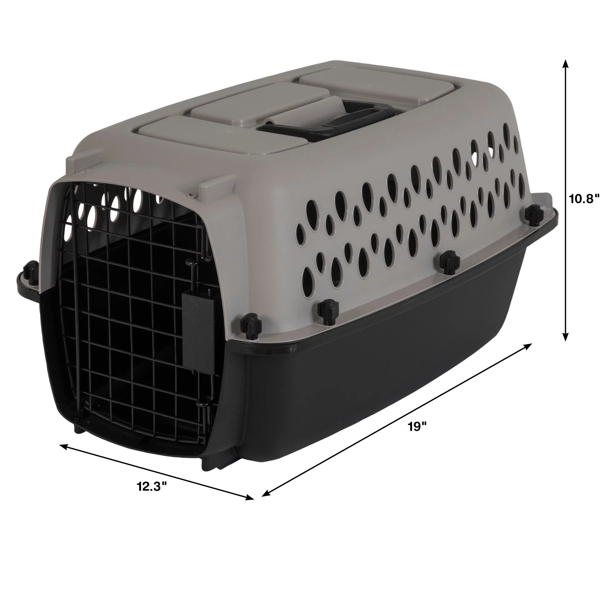 Portable Hard-Sided Pet Kennel with Metal Door – Black & Gray, Up to 10 lbs 