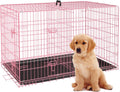 24 Inch Foldable Metal Dog Crate for Small Dogs, Double Door, Divider, Removable Tray(Pink)