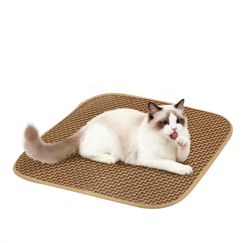 Cat Cube for Indoor Cats with Cooling Mat & Storage Pocket, Foldable Cat House Condo with Scratch Pad and Hanging Ball, Grey