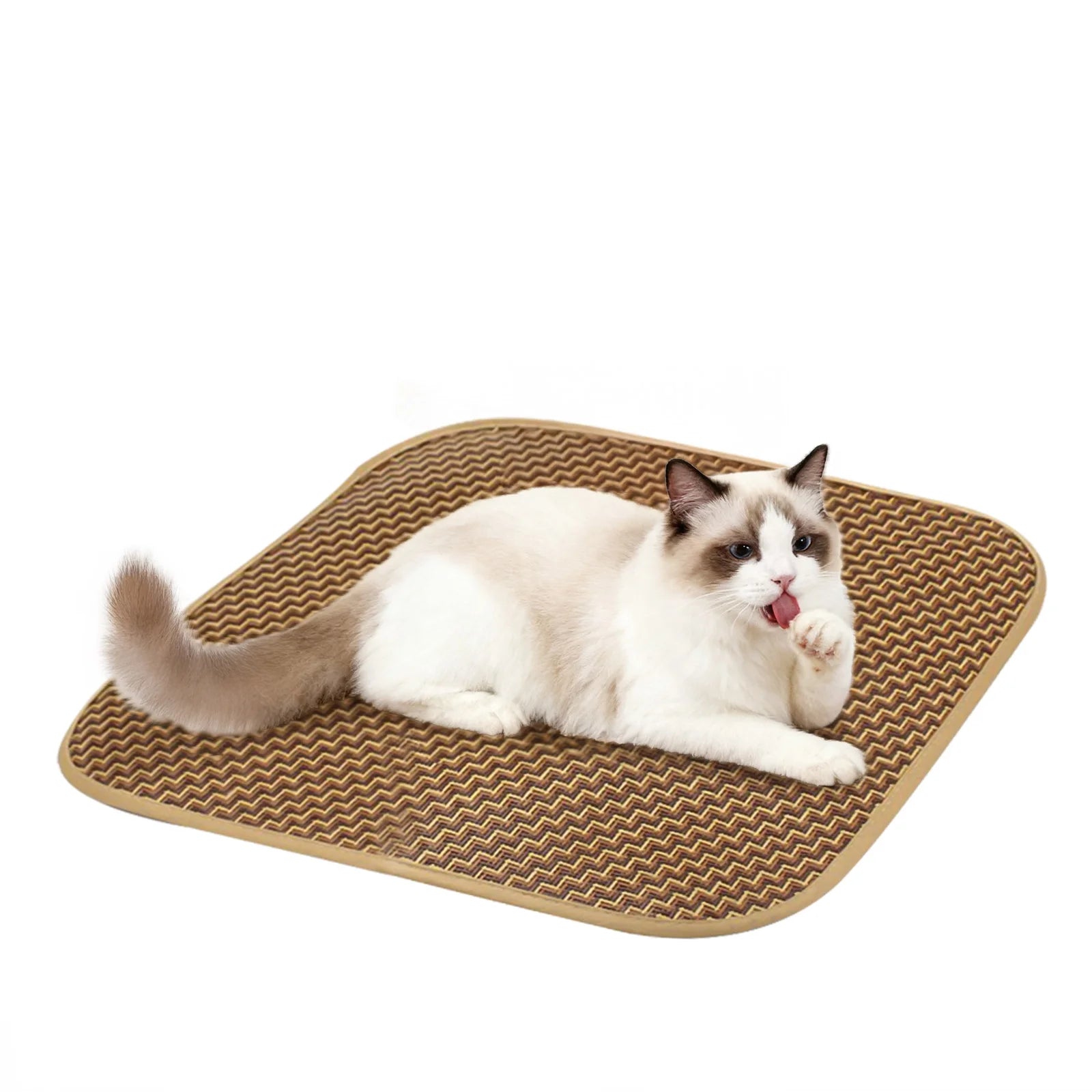 Cat Cube for Indoor Cats with Cooling Mat & Storage Pocket, Foldable Cat House Condo with Scratch Pad and Hanging Ball, Grey