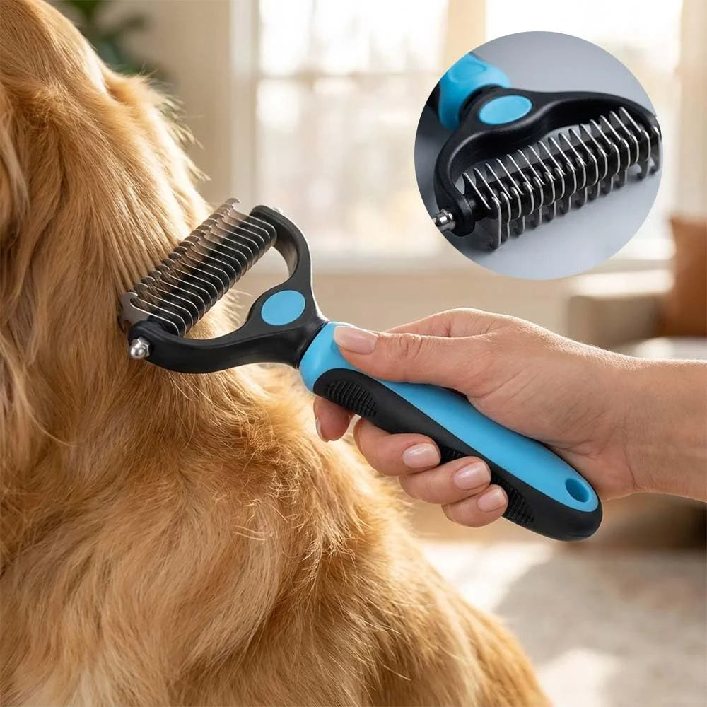 2-in-1 Deshedding & Undercoat Rake for Dogs and Cats – Double-Sided Grooming Brush for Long-Haired Pets 🐾✨