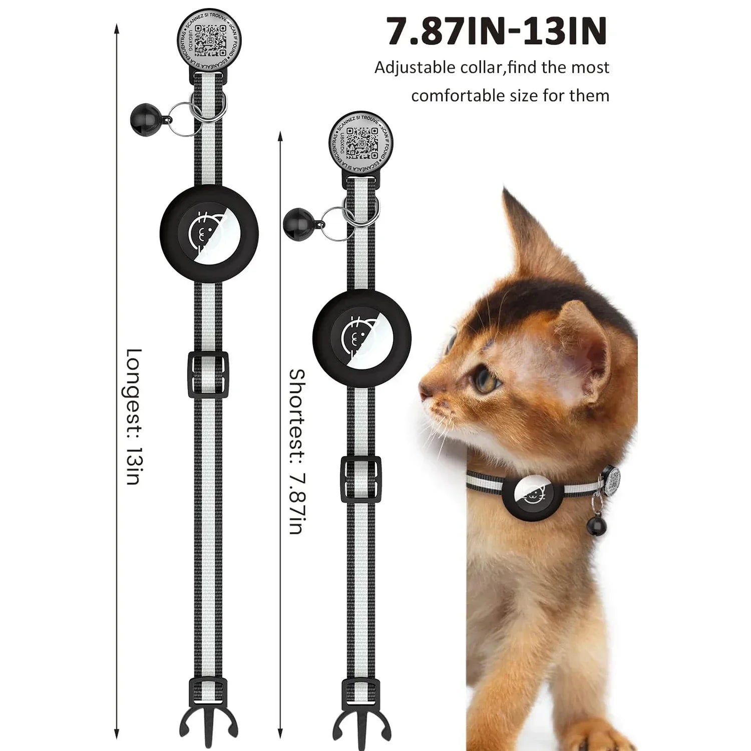 GPS Tracker Cat Collar with QR Name Tag & Airtag Holder, 2 in 1 Protection Reflective Collar for Cats Airtag Case Gatos