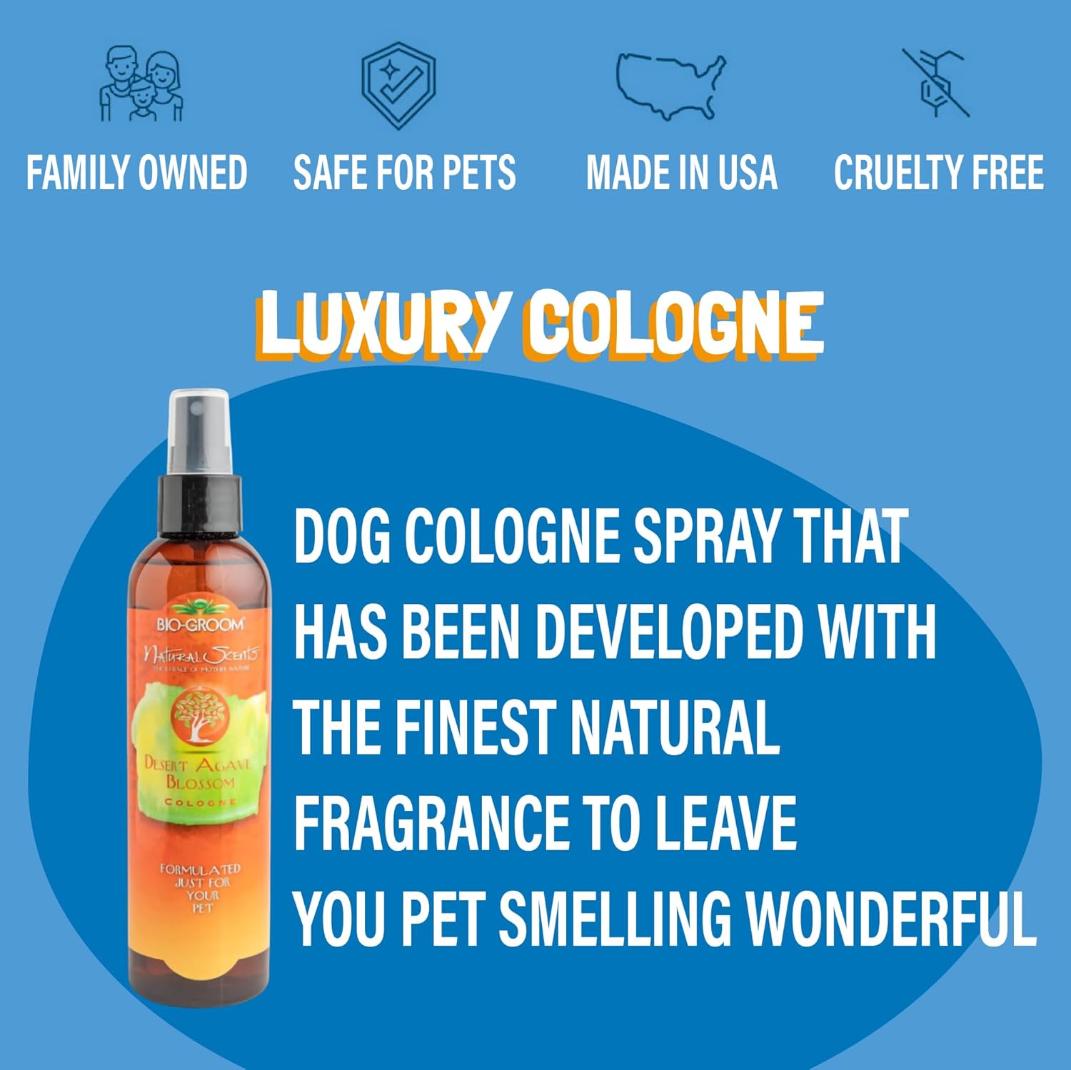 Desert Agave Blossom Dog Cologne - Dog Spray Deodorizer Perfume, Long Lasting, Dog & Cat Bathing Supplies, Pet Grooming Supplies, Cruelty-Free Fragrance, Made in USA - 8 Fl Oz 1-Pack