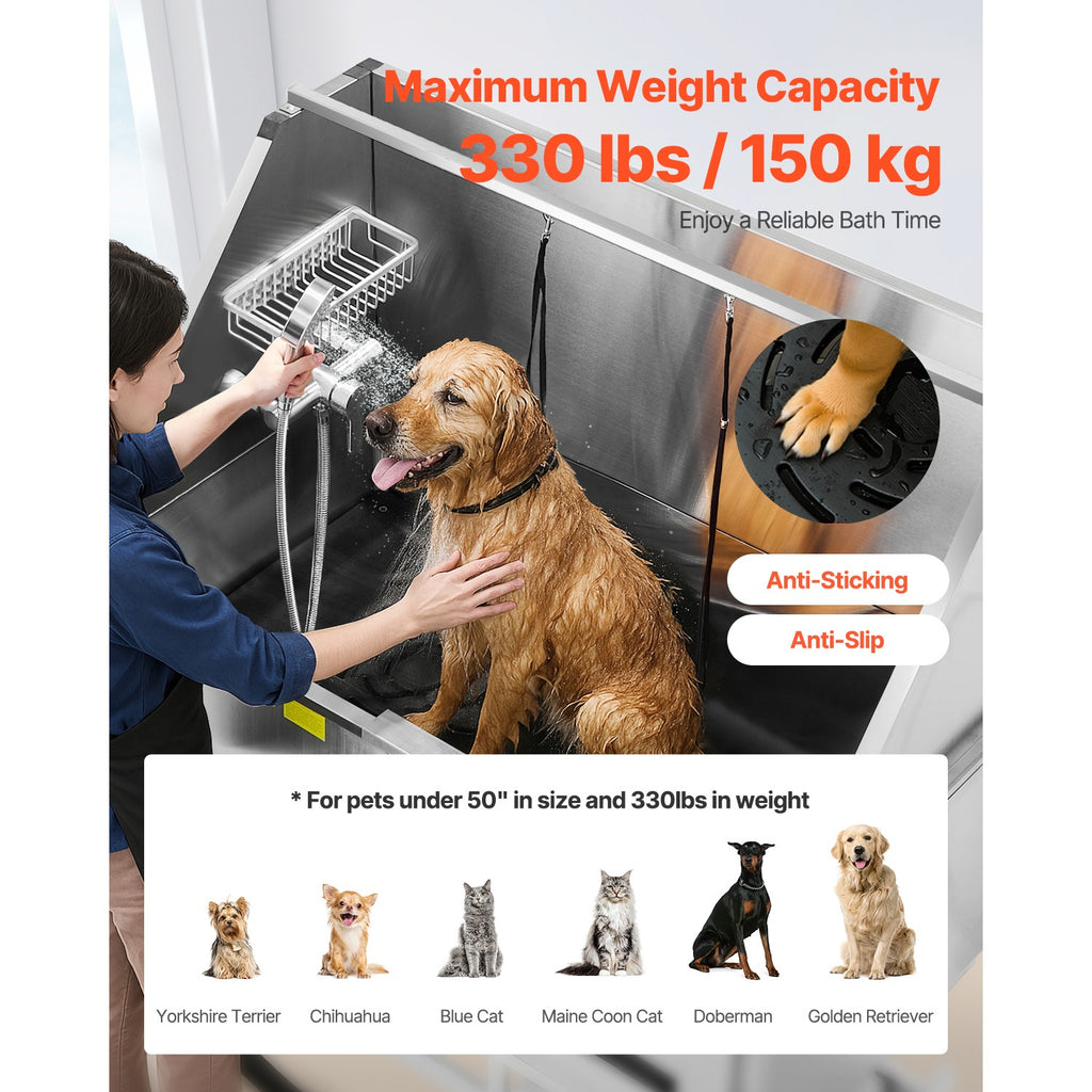 Uimoso 50" Electric Pet Dog Grooming Tub Stainless Steel with Water Filter
