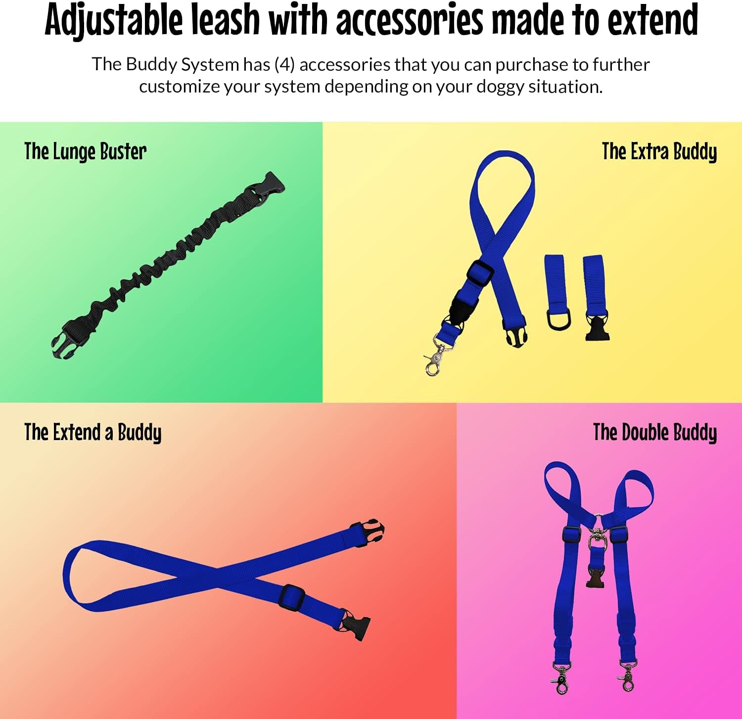 Hands-Free Dog Leash – Adjustable Running, Walking & Training Leash for Dogs -Royal Blue