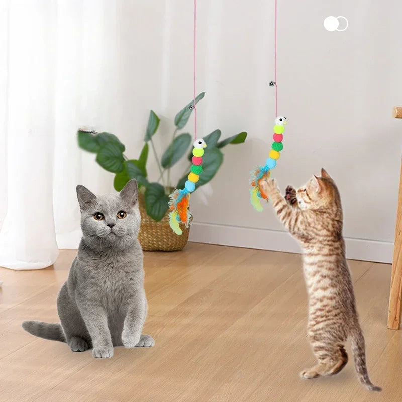 7-Piece Interactive Cat Toy Set – Elastic Hanging Door Teaser Toys with Sticky Disc & Long Rope for Cats and Kittens