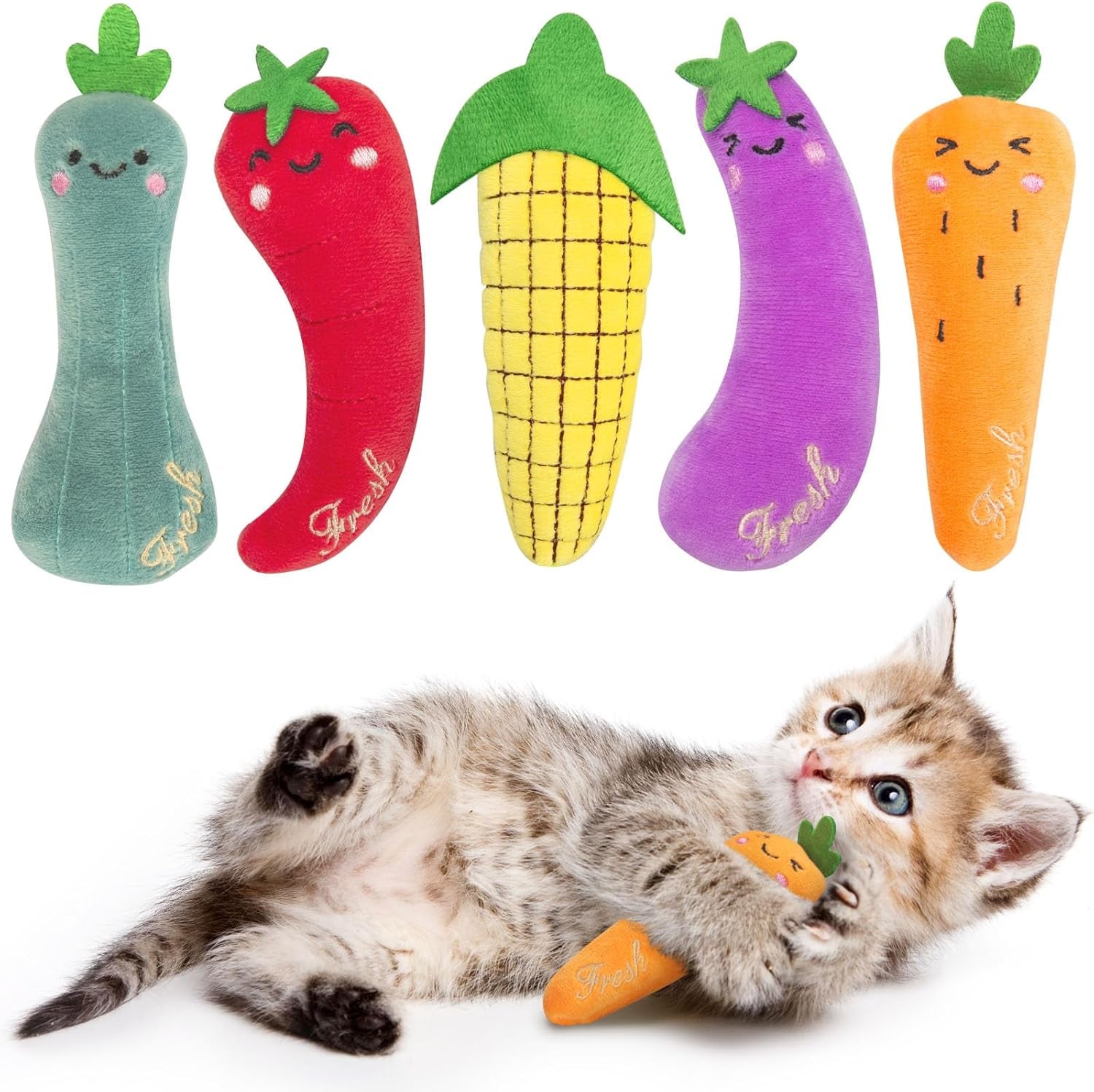 5-Pack Catnip Plush Cat Toys – Carrot-Shaped Interactive Toys for Indoor Cats
