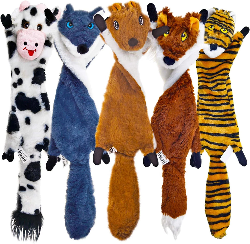 5-Pack Stuffing-Free Squeaky Dog Toys – Crinkle Plush Animal Chew Toys for Medium & Large Dogs | Fun Puppy Toy Set