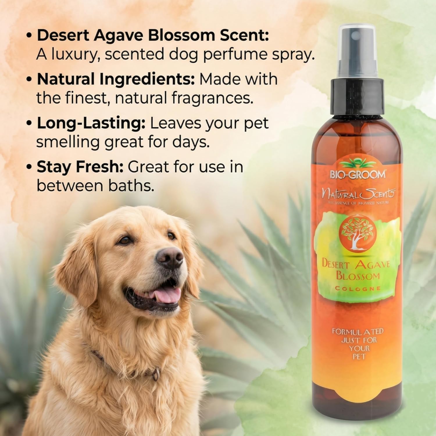 Desert Agave Blossom Dog Cologne - Dog Spray Deodorizer Perfume, Long Lasting, Dog & Cat Bathing Supplies, Pet Grooming Supplies, Cruelty-Free Fragrance, Made in USA - 8 Fl Oz 1-Pack