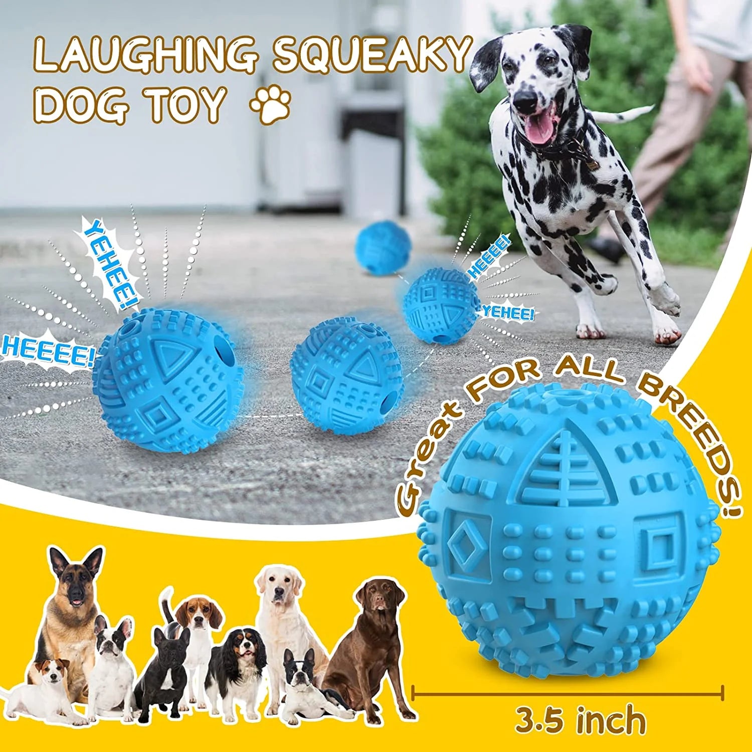 Treat Dispensing Dog Ball Toy – Tough Squeaky Puzzle Chew Toy for Aggressive Chewers | Durable Natural Rubber IQ Toy for Large Dogs