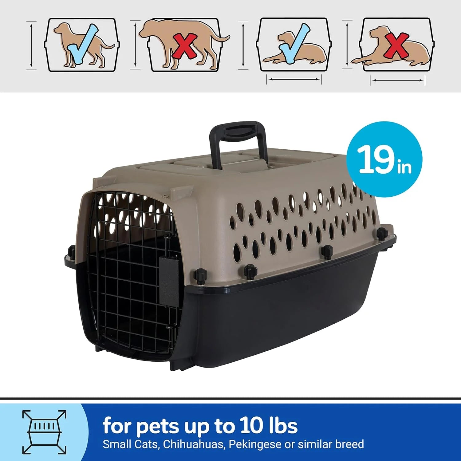 Portable Hard-Sided Pet Kennel with Metal Door – Black & Gray, Up to 10 lbs 
