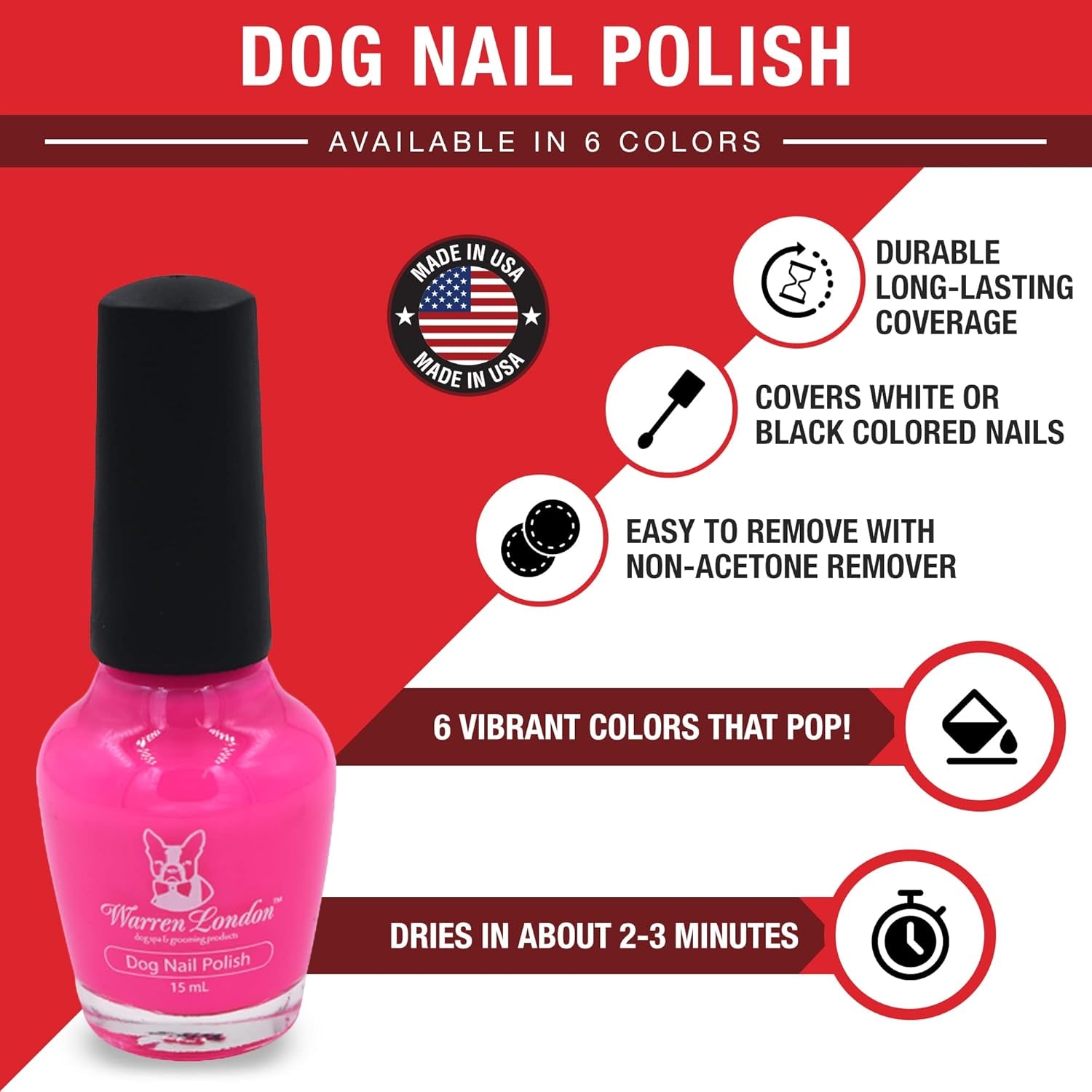 - Dog Nail Polish in a Bottle - for Premium Coverage and Color - All 6 Colors