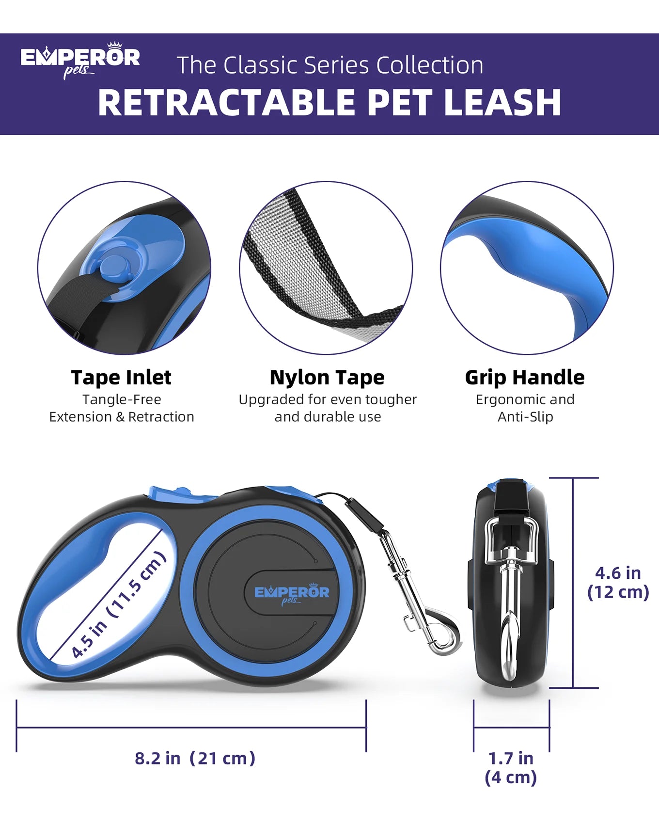 16 Ft Retractable Dog Leash Small Dogs - up to 44Lbs, Small Dog Leash Heavy Duty Dog Leash Retractable 16 Ft - Blue - 
