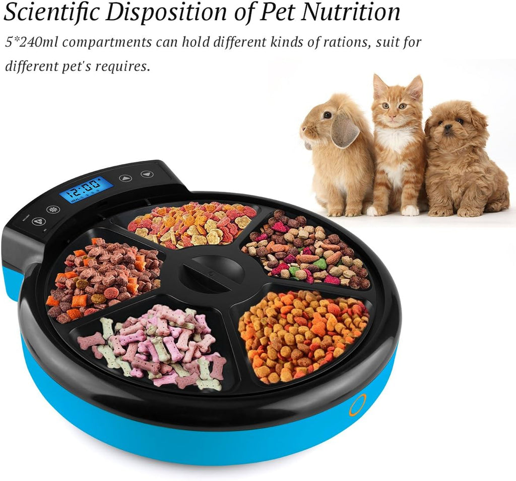 Caninestar Automatic Pet Feeder – 5-Meal Timed Food Dispenser for Cats & Dogs
