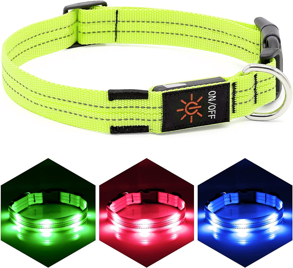 Vizpet Led Dog Collar, Rechargeable Light up Collar, Waterproof Flashing Light Basic Dog Collars, Super Bright Night Safety (Green, Large)