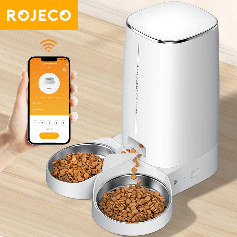 ROJECO Smart Automatic Pet Feeder – WiFi Remote-Control Food Dispenser for Cats & Dogs