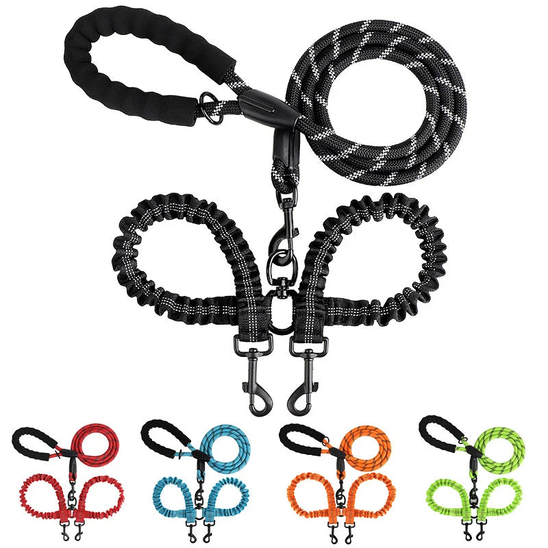 Double Dog Leash Coupler – Elastic Nylon Dual Lead for Walking