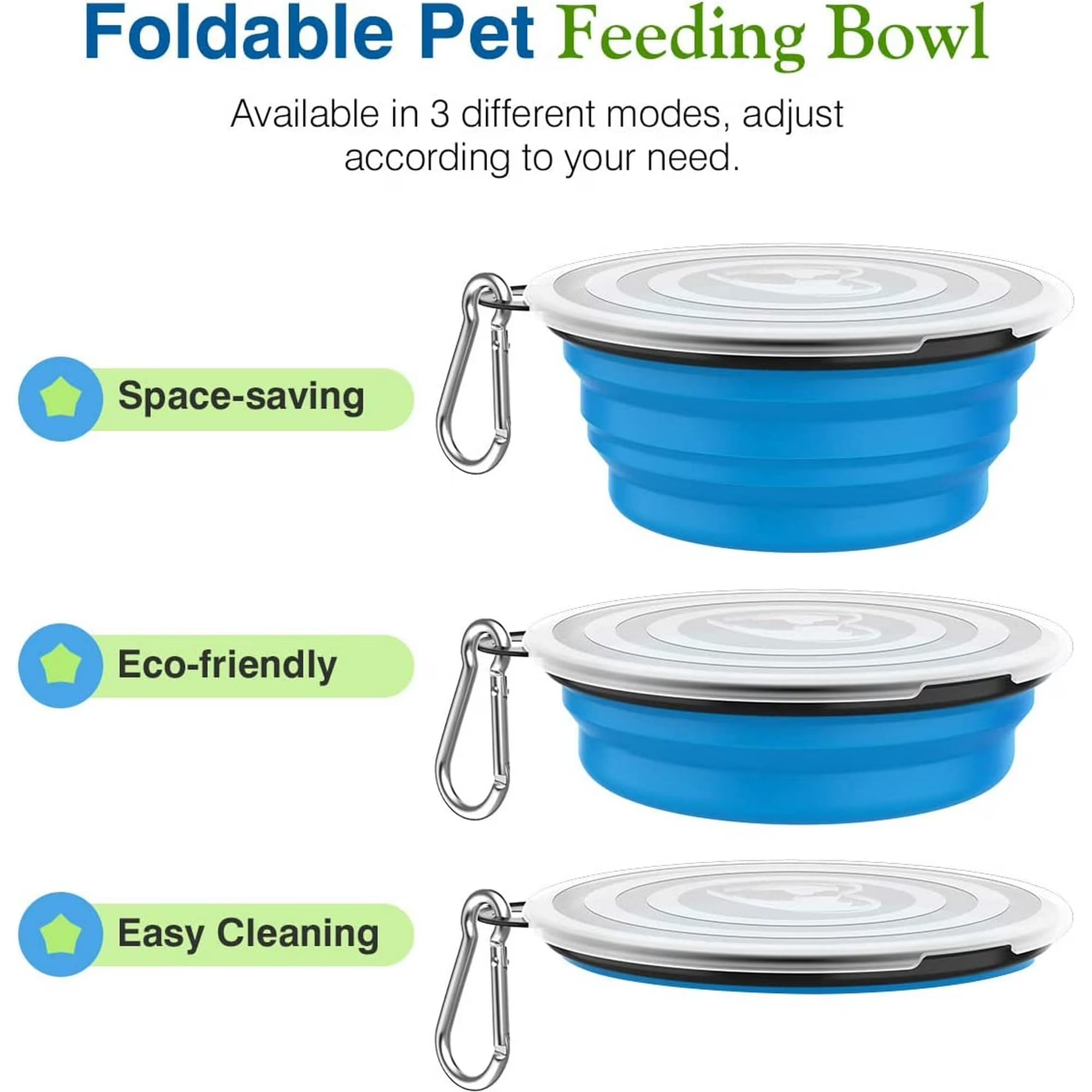 Collapsible Pet Travel Bowls – 2 Pack Silicone Food & Water Bowls with Lids & Carabiners (Blue & Green, 450ml) 🐾🥣💧