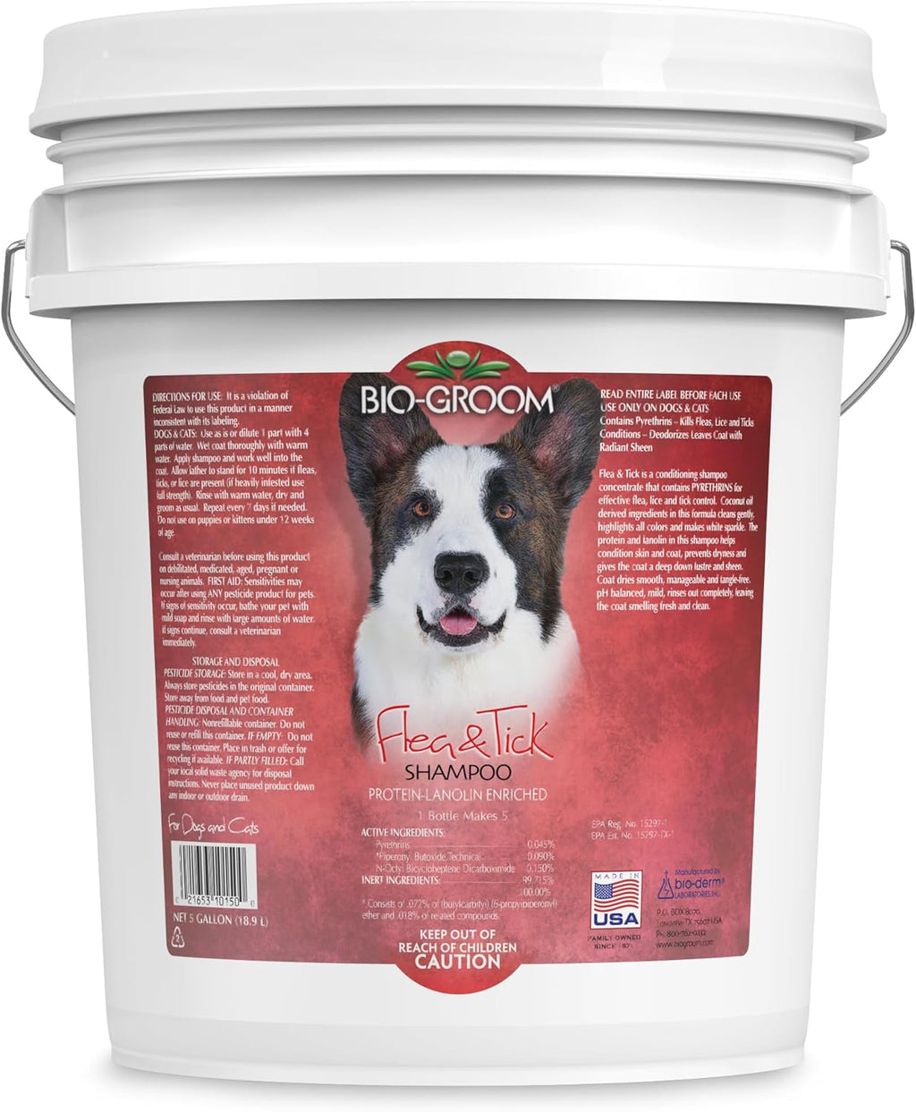 Flea & Tick Dog Shampoo - Flea and Tick Prevention Treatment for Dogs & Cats, Cruelty-Free, Made in USA, Natural Repellent, Protein-Lanolin Shampoo - 5 Gallons