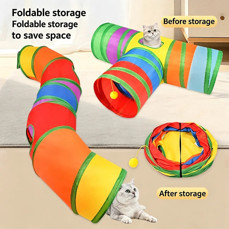 Foldable Cat Crinkle Tunnel Toy – Interactive Cat Tent & Rattle Tunnel for Indoor Cats and Small Pets | Fun Hide & Play Toy