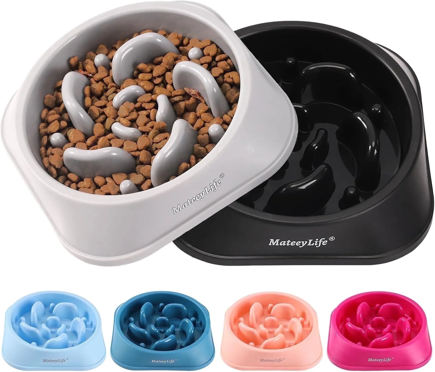 Slow Feeder Pet Bowl Set – 2 Pack Non-Skid Maze Food Bowls for Dogs & Cats