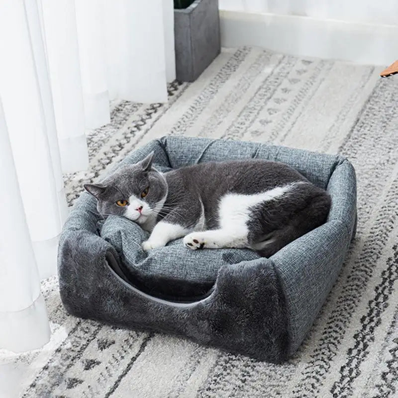 Cozy Cat & Dog Cave Bed – Warm Foldable Pet House with Washable Fluffy Cushion | Soft Indoor Tent Bed for Cats & Small Dogs